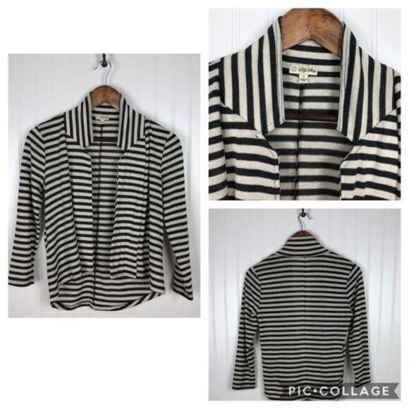Lily White Cardigan Size Small Womens Striped Knit Half Sleeve High Neck Sweater - Picture 1 of 5